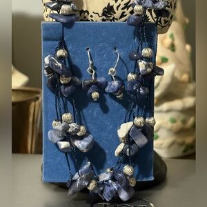 Avon Blue and White Bead Multi-Strand Sodalite Necklace Gift Set NIB